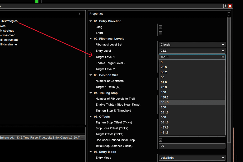 Target Level 1 dropdown menu