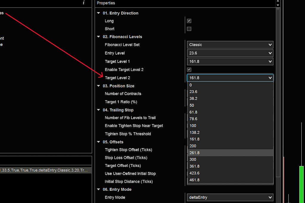 Target Level 2 dropdown menu