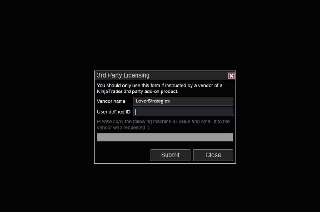 3rd Party Licensing Pop-Up with Vendor Name | PowerFib | Automated Trading Strategies